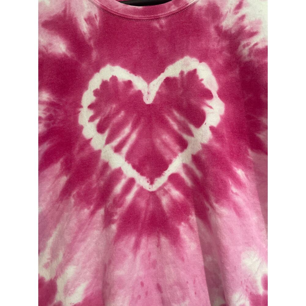 Urban Outfitters Heart Sweatshirt Pink OS Tie Dye LS Crew Neck Grunge School - Picture 2 of 3